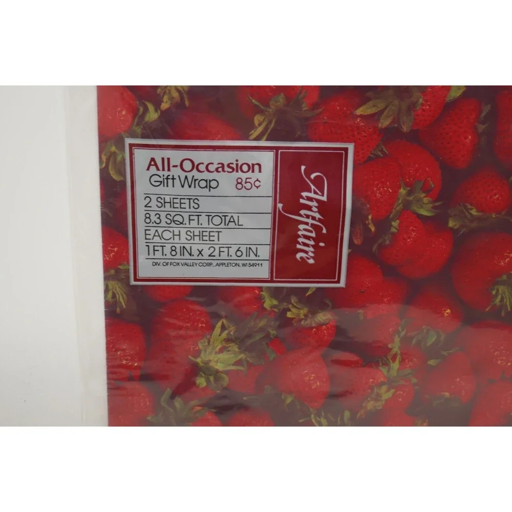 Artfaire Vintage Strawberry Gift Wrap Red Fruit Strawberries Flat Wrapping Paper